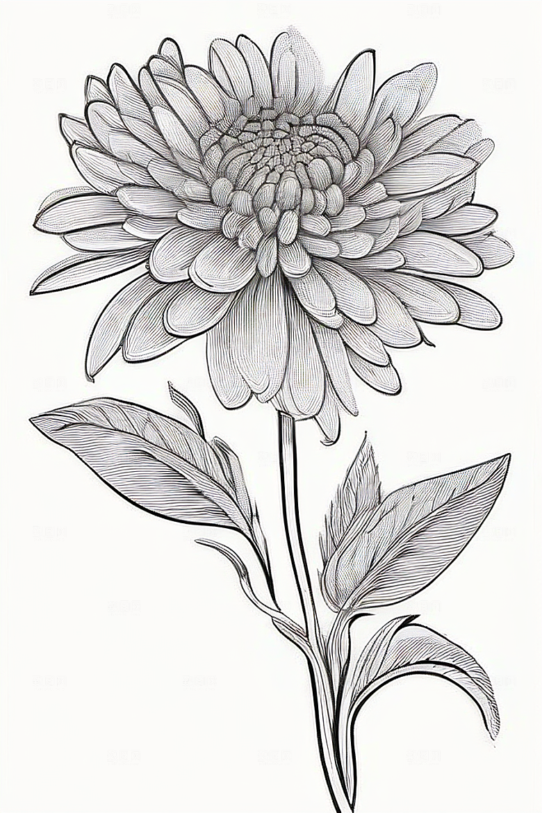 简洁线条勾勒的菊花插画