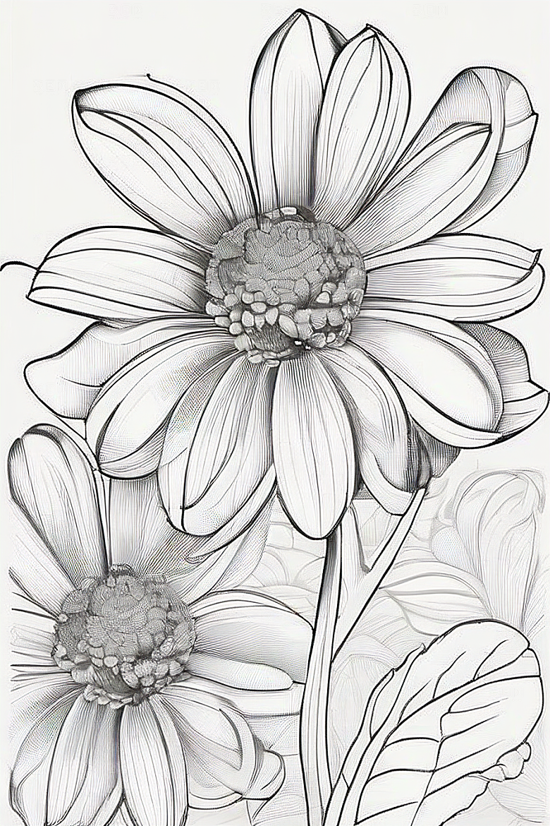 细腻优雅的菊花线描作品