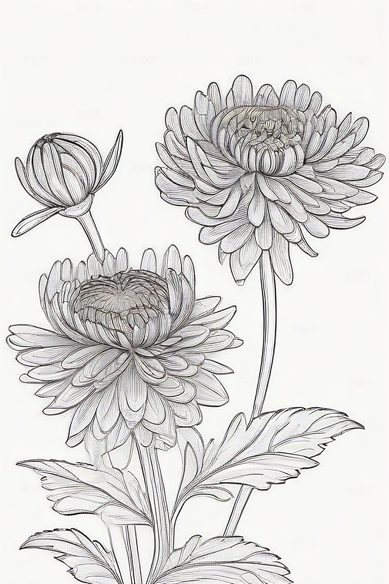 细腻优雅的菊花线描作品