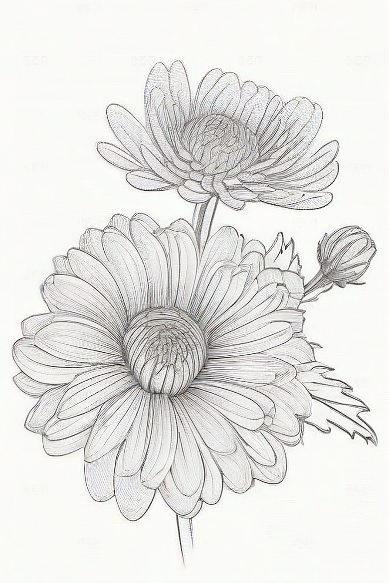 细腻优雅的菊花线描作品