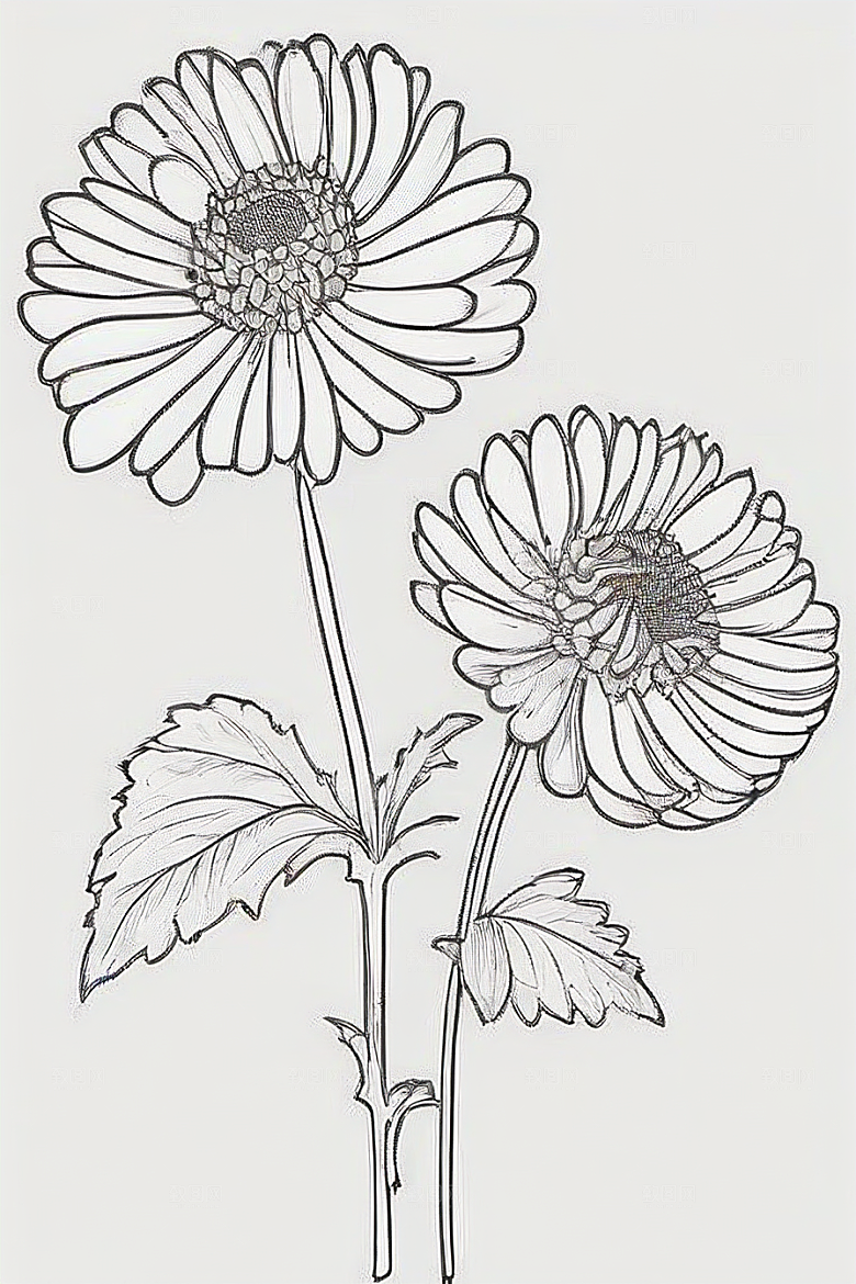 简单清晰的菊花线描作品