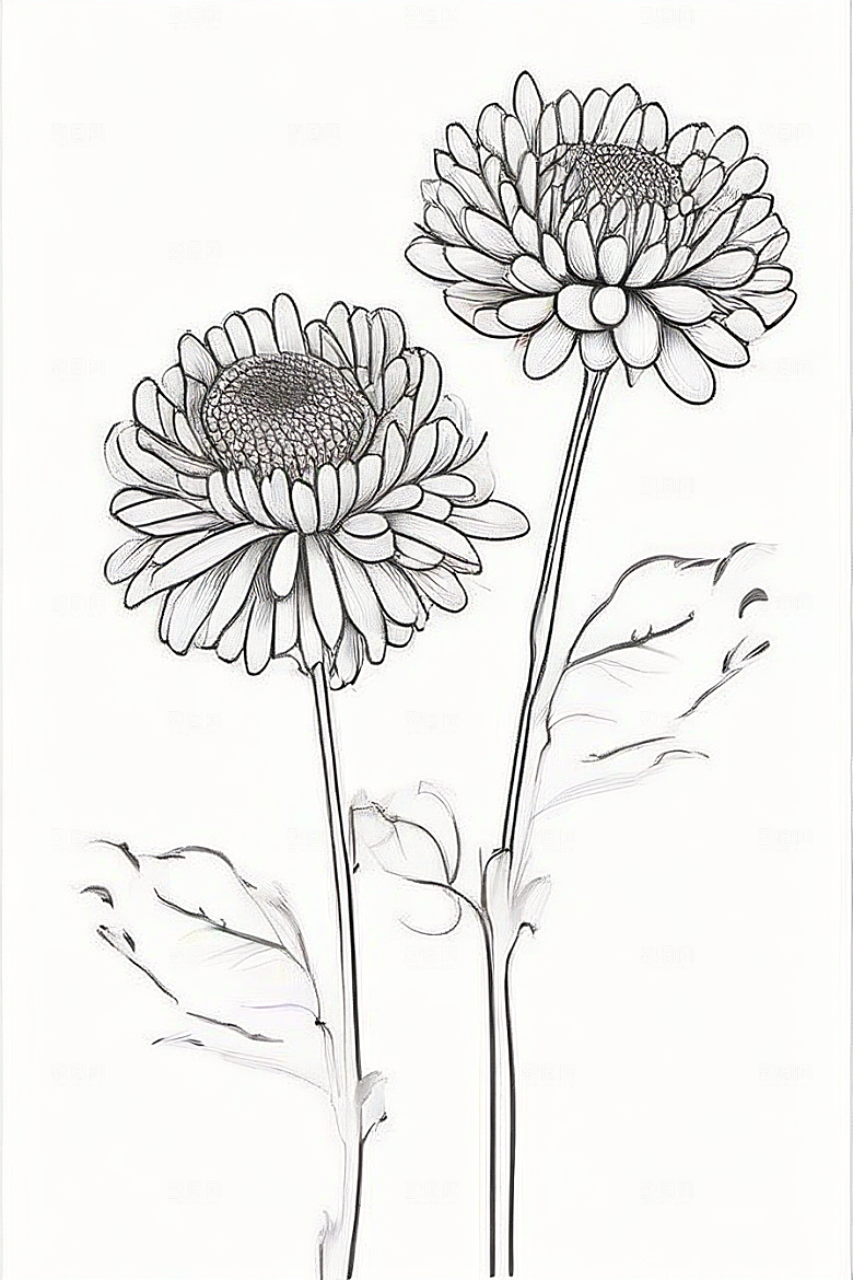 简单清晰的菊花线描作品