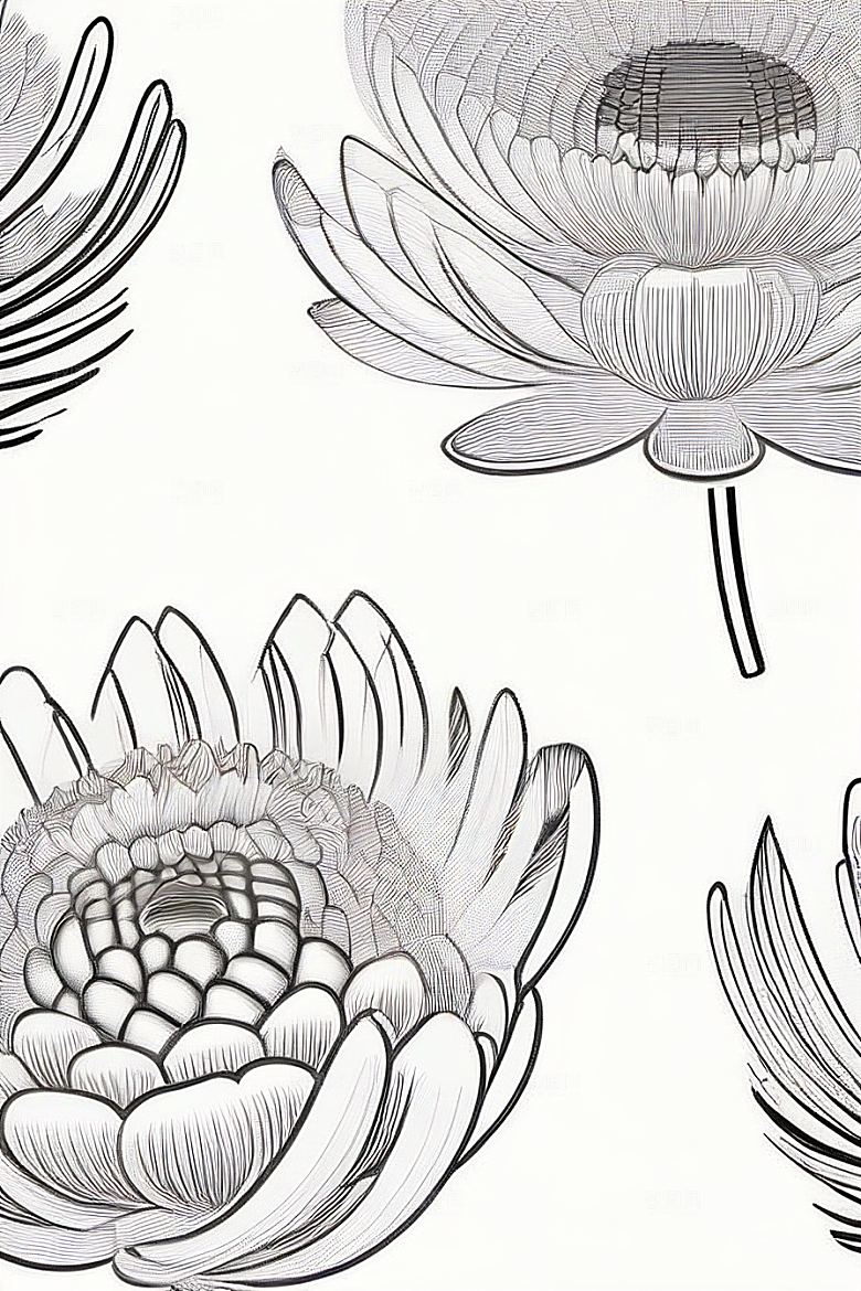 简单清晰的菊花线描作品