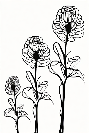 简单清晰的菊花线描作品