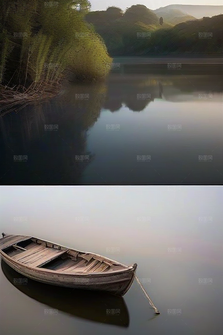 河上破旧木船的宁静之旅
