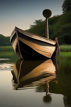 河上破旧木船的宁静之旅