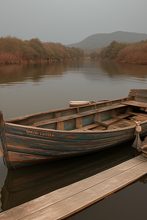 河上漂流木船的沉静之美