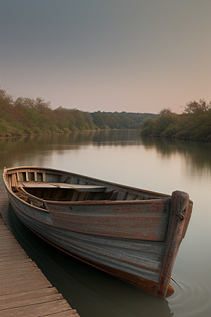 河上飘荡木船的颓废之美