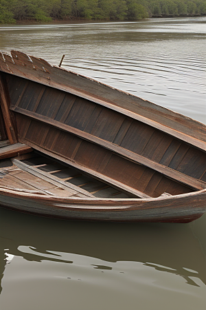 河上破旧木船的宁静之旅