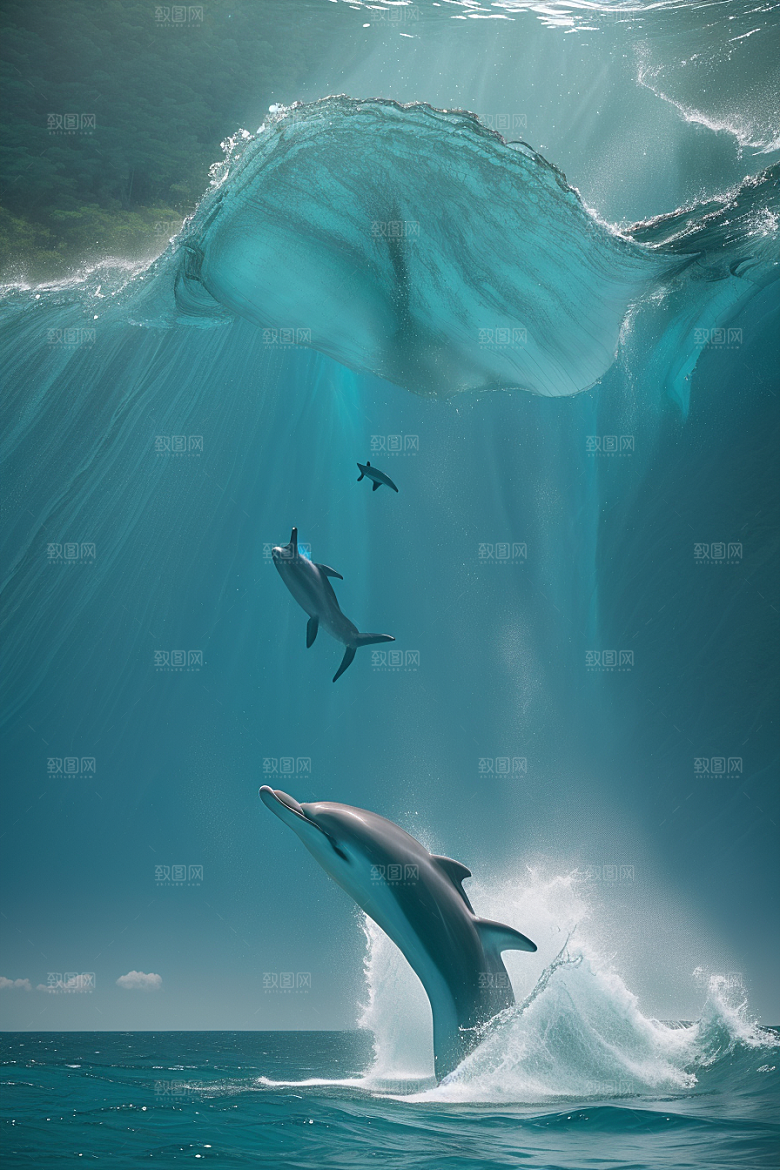 海豚的欢乐之舞海岸森林中的动感狂欢