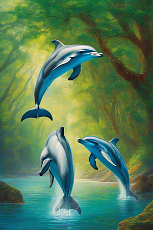 海豚的自由之舞海岸森林中的活力绽放