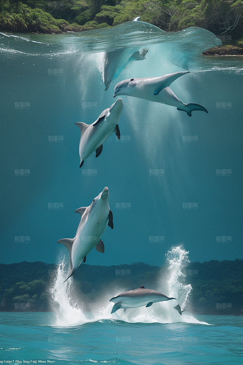 海豚的自由之舞海岸森林中的活力绽放