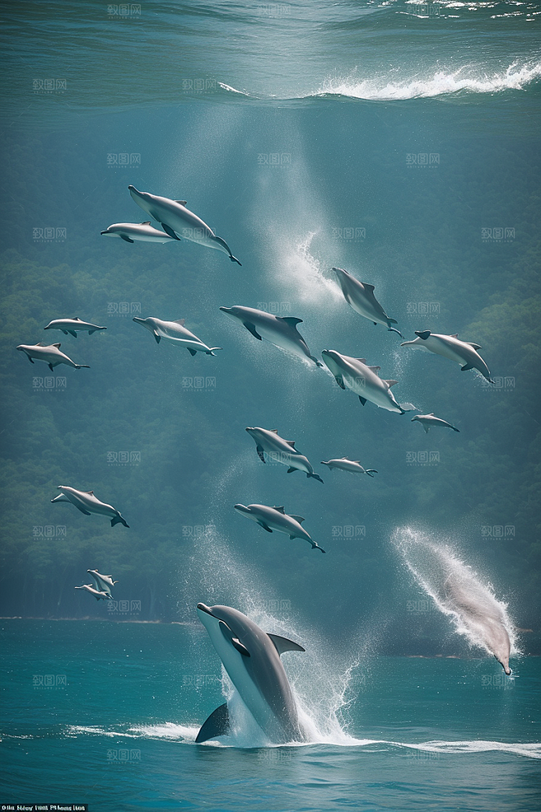海豚与海岸森林的和谐共舞