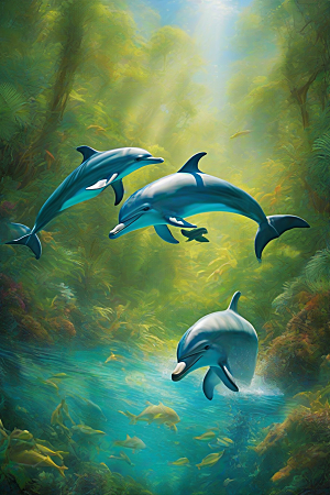 海豚与海岸森林的和谐共舞