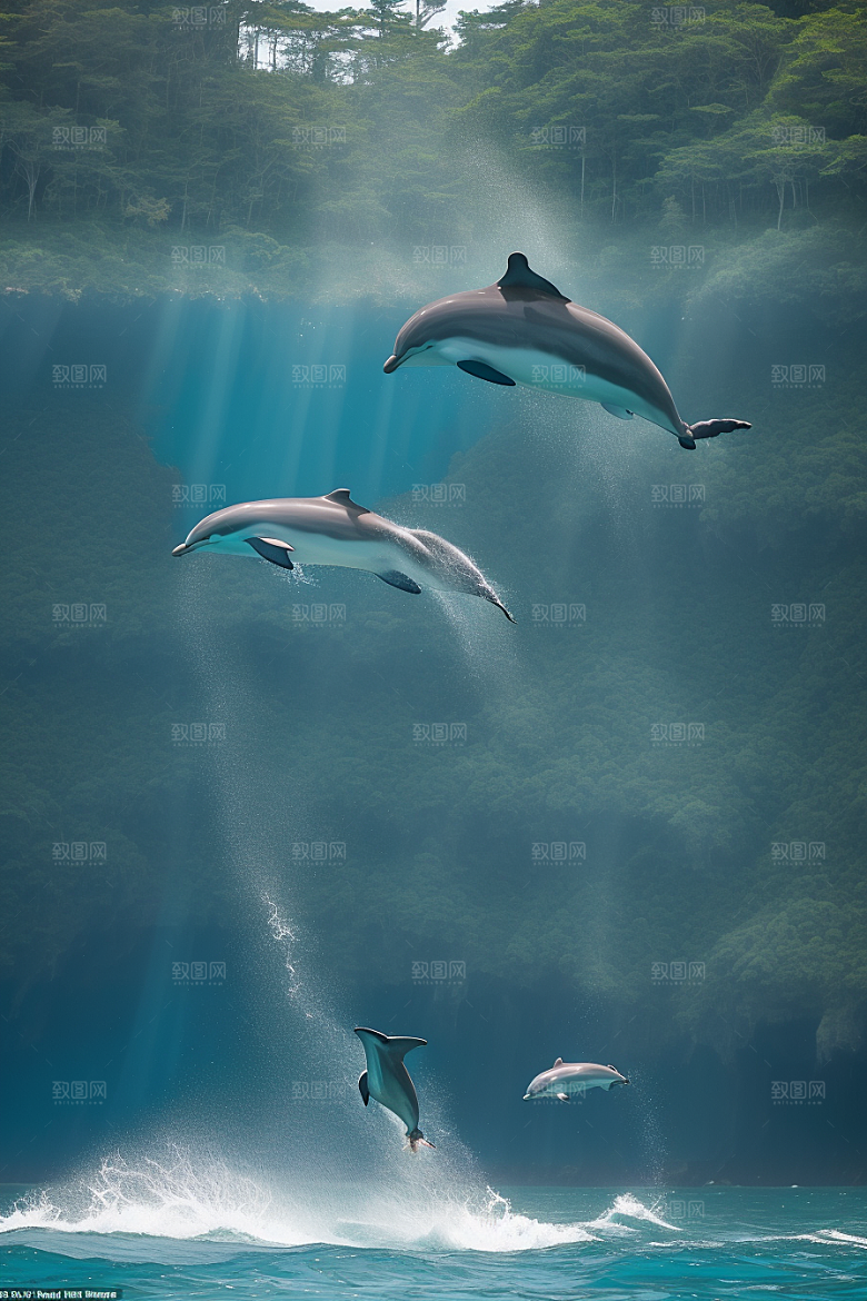 海豚与海岸森林的和谐共舞