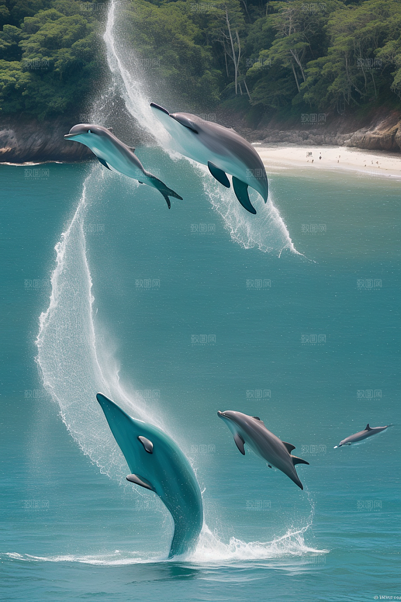 海豚与海岸森林的和谐共舞