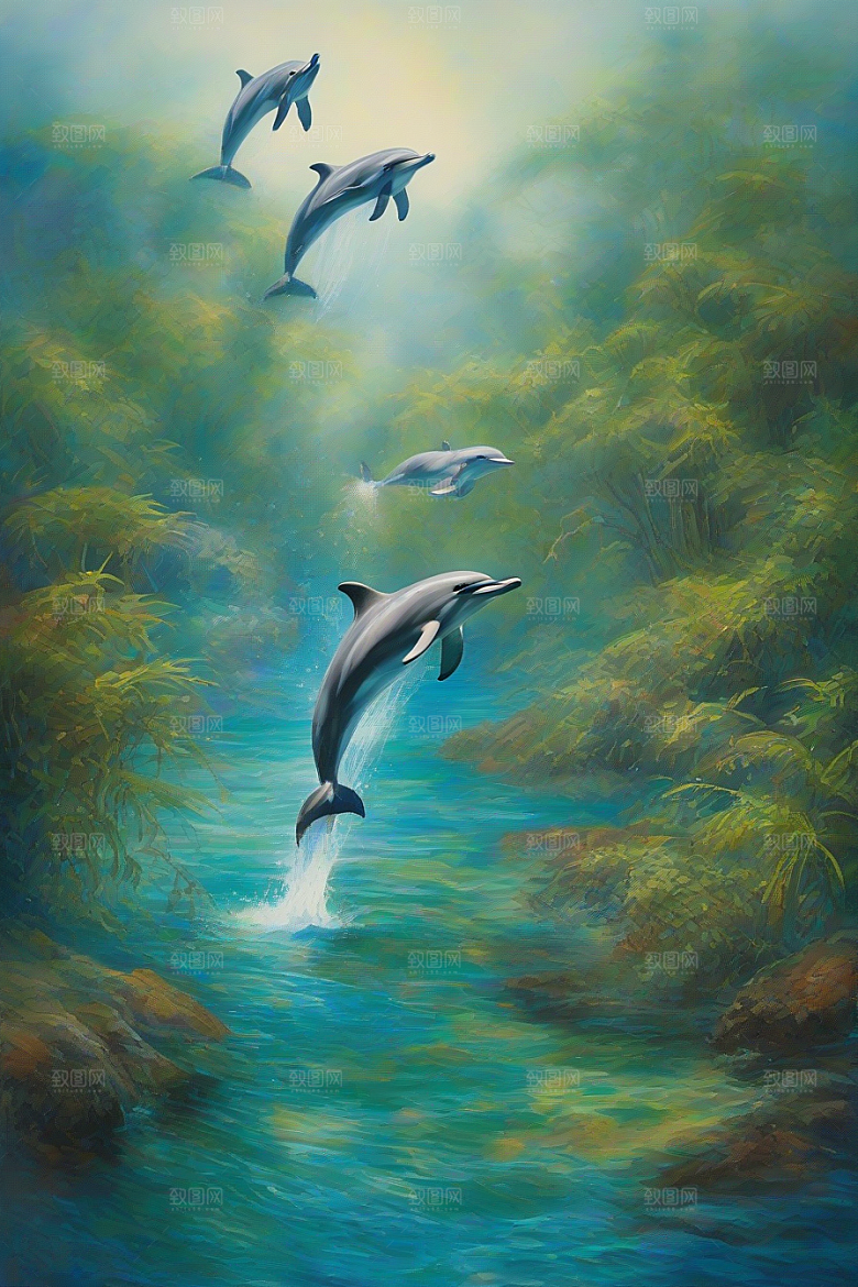 海豚与海岸森林的和谐共舞