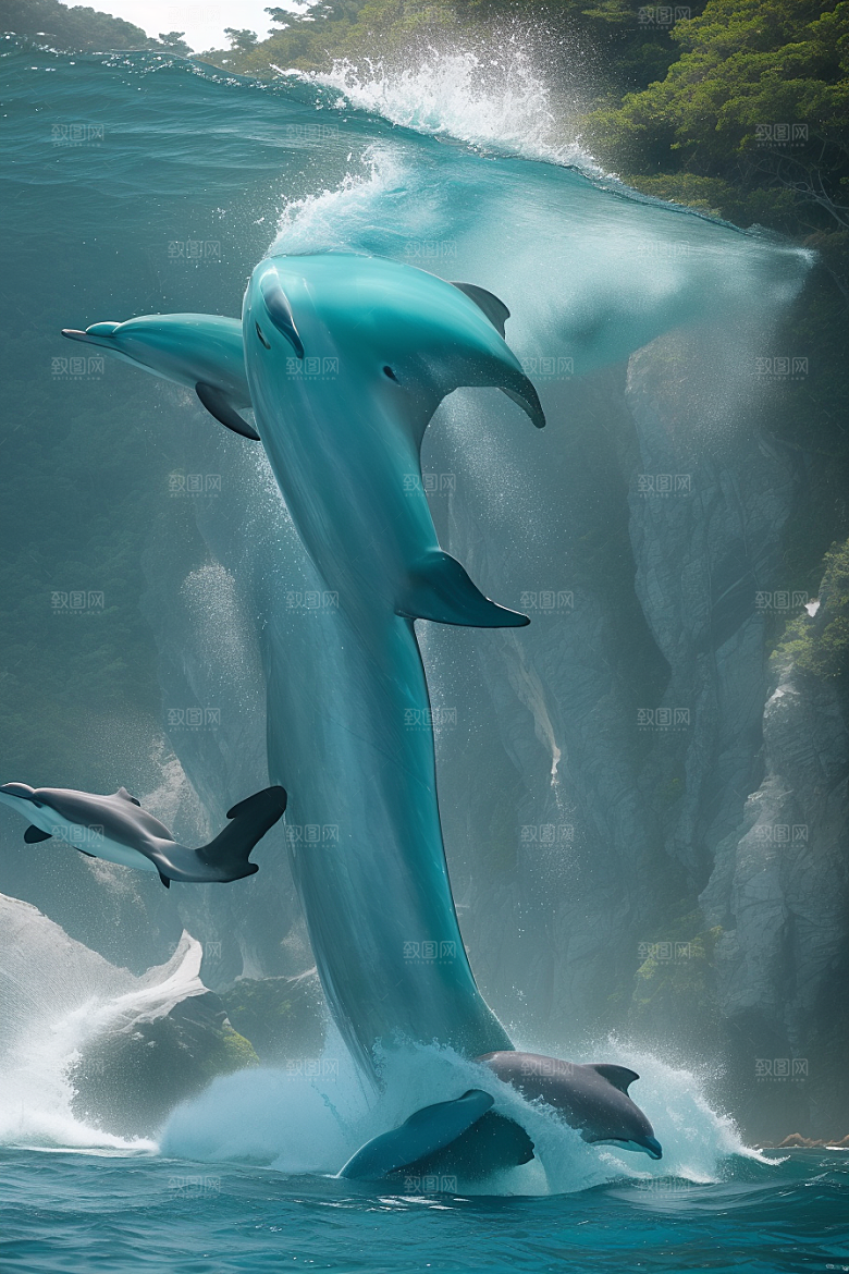 海洋与大地的交织海豚在海岸森林