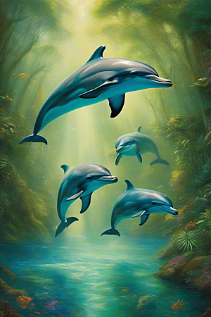 海洋与大地的交织海豚在海岸森林