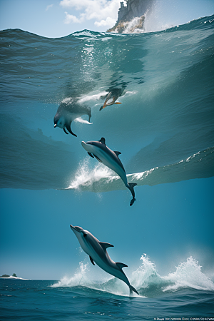 海洋与大地的交织海豚在海岸森林