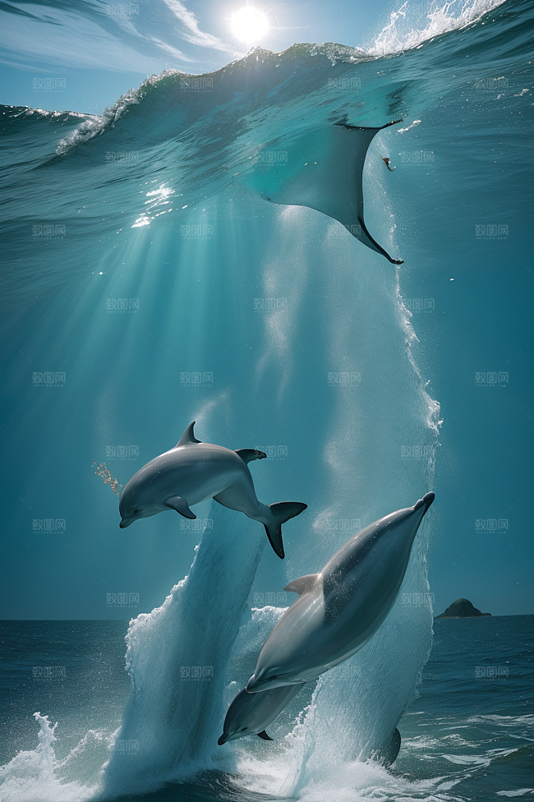 海洋与大地的交织海豚在海岸森林