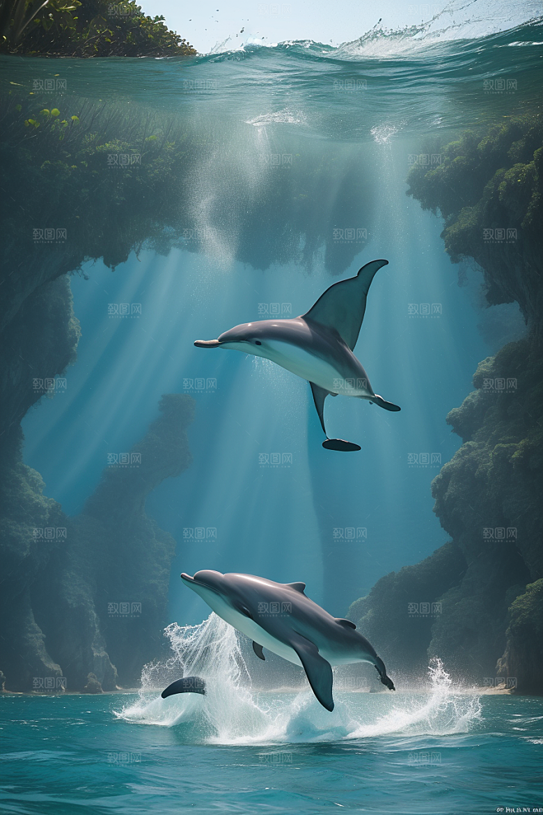 海豚的欢乐之舞海岸森林中的动感狂欢