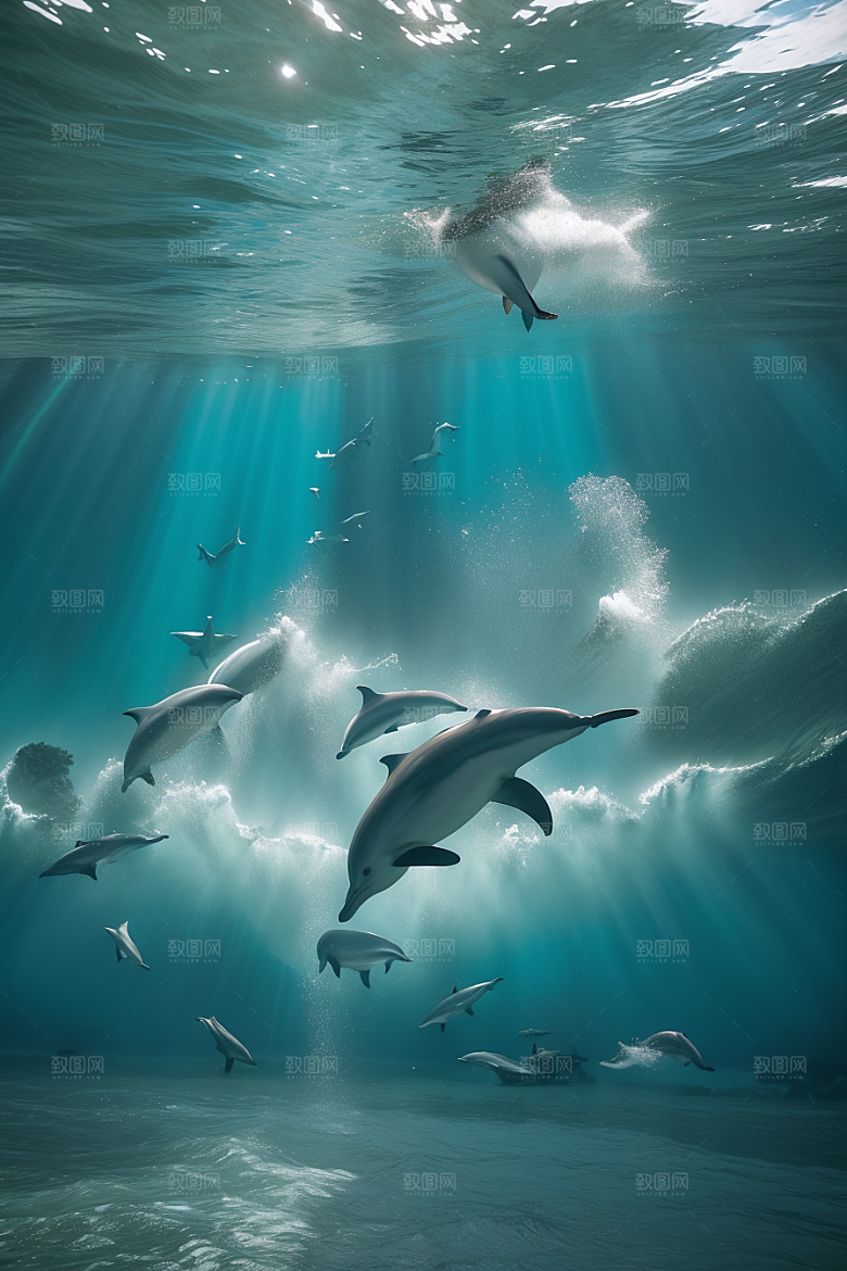 海豚的欢乐之舞海岸森林中的动感狂欢