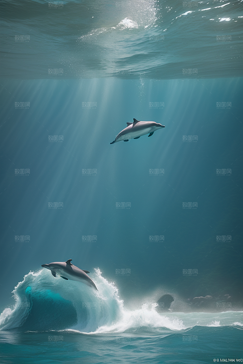 海豚的跳跃奇观海岸森林中的生命活力