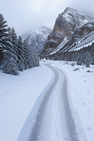 冰雪奇观驾驶在雪山间的壮丽冒险