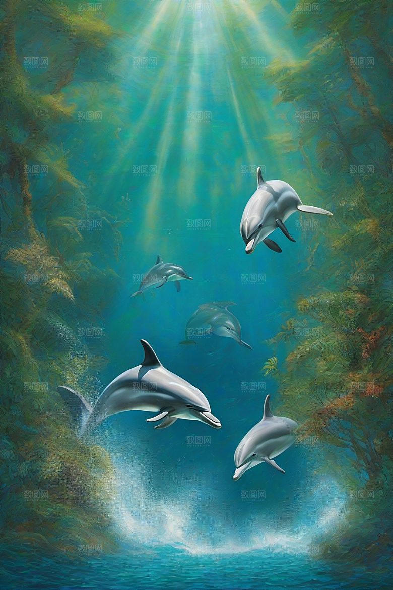 海豚与海岸森林的和谐共舞