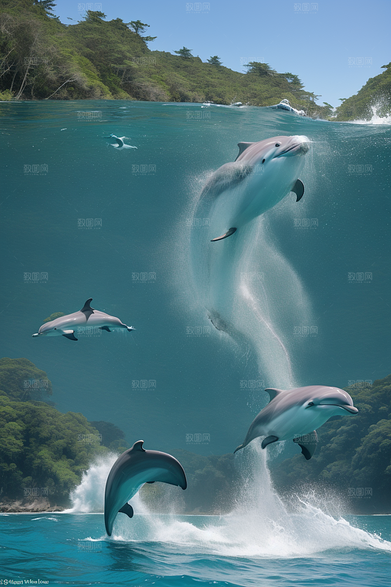 海豚与海岸森林的和谐共舞
