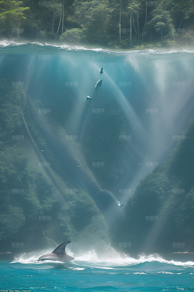 海豚与海岸森林的和谐共舞