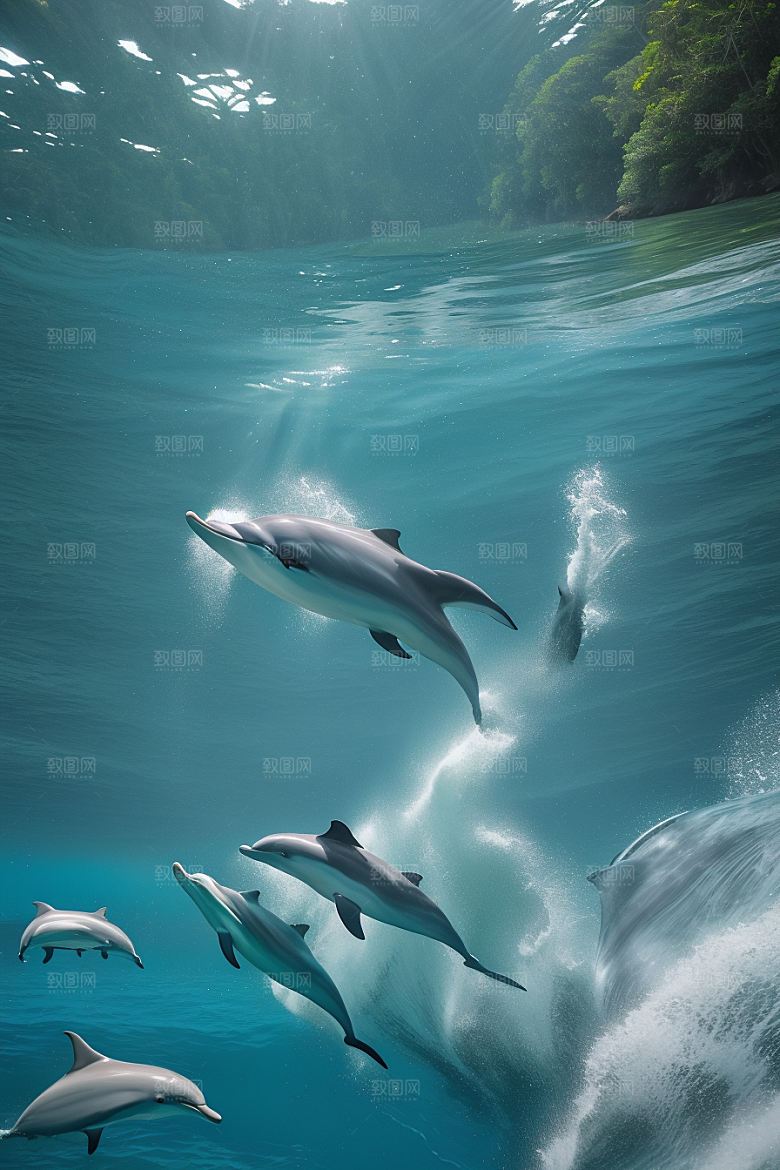 海豚与海岸森林的和谐共舞