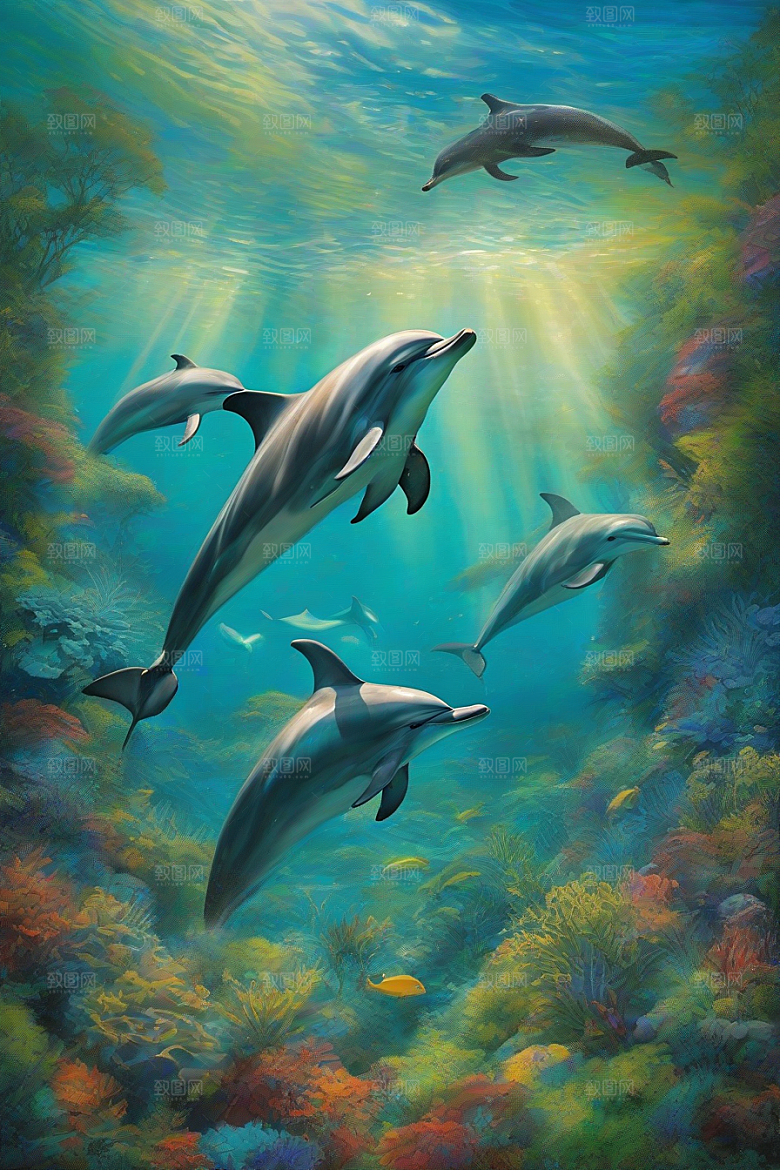 海豚与海岸森林的和谐共舞
