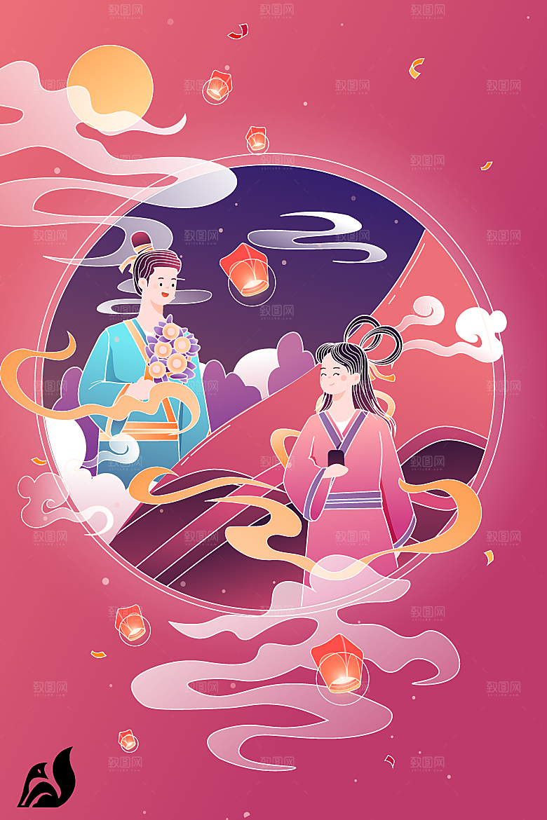 国潮风端午节凤凰插画海报