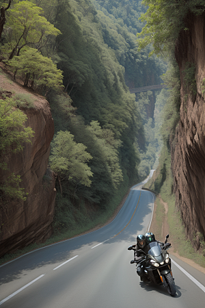 壮丽飞驰摩托穿越峡谷的速度与壮观