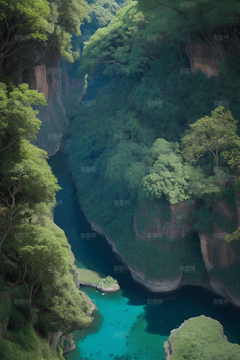 深蓝水域船只驶过的壮丽峡谷之旅
