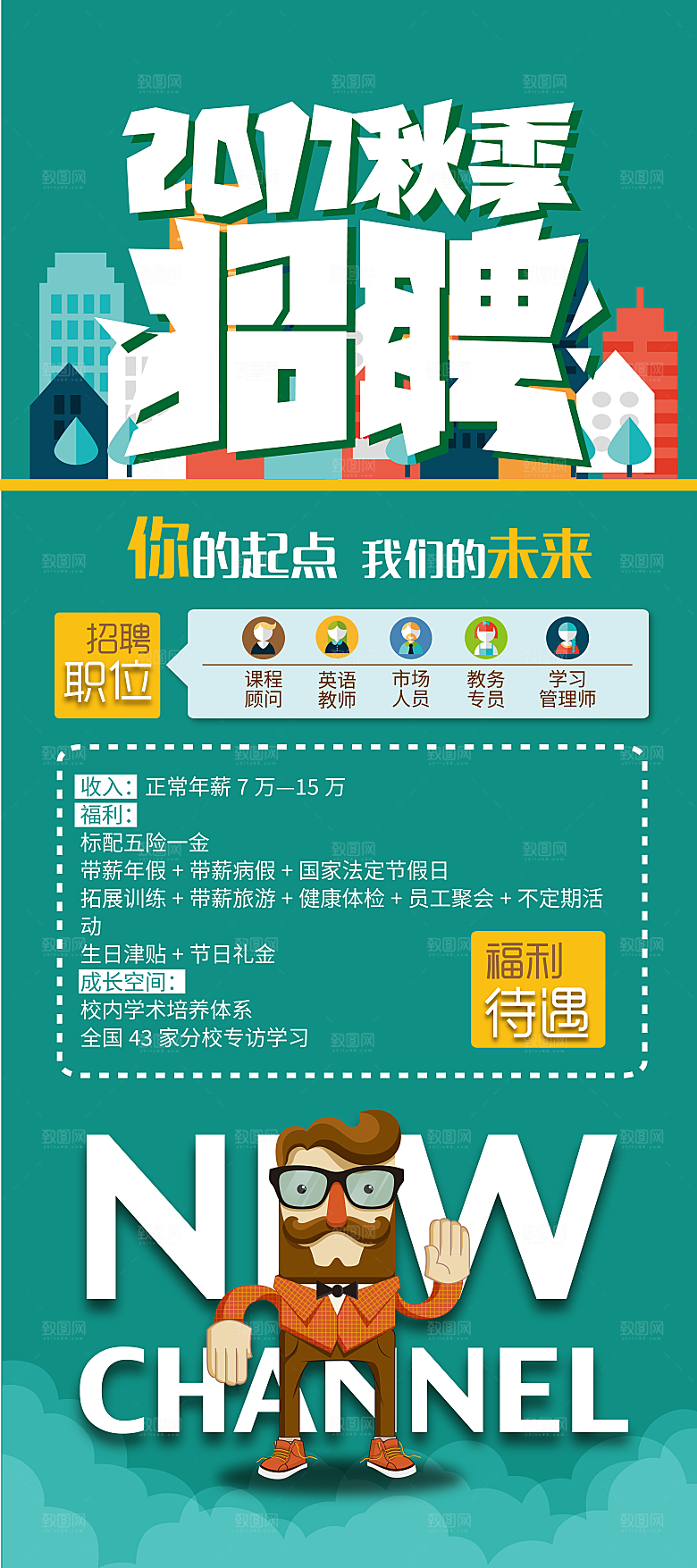 绿色矢量招聘展架设计