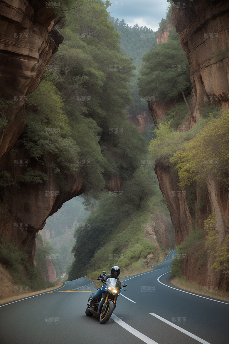 壮丽风光摩托穿越峡谷的速度与美景