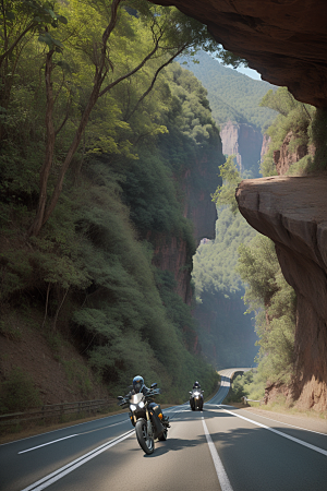 壮丽风光摩托穿越峡谷的速度与美景