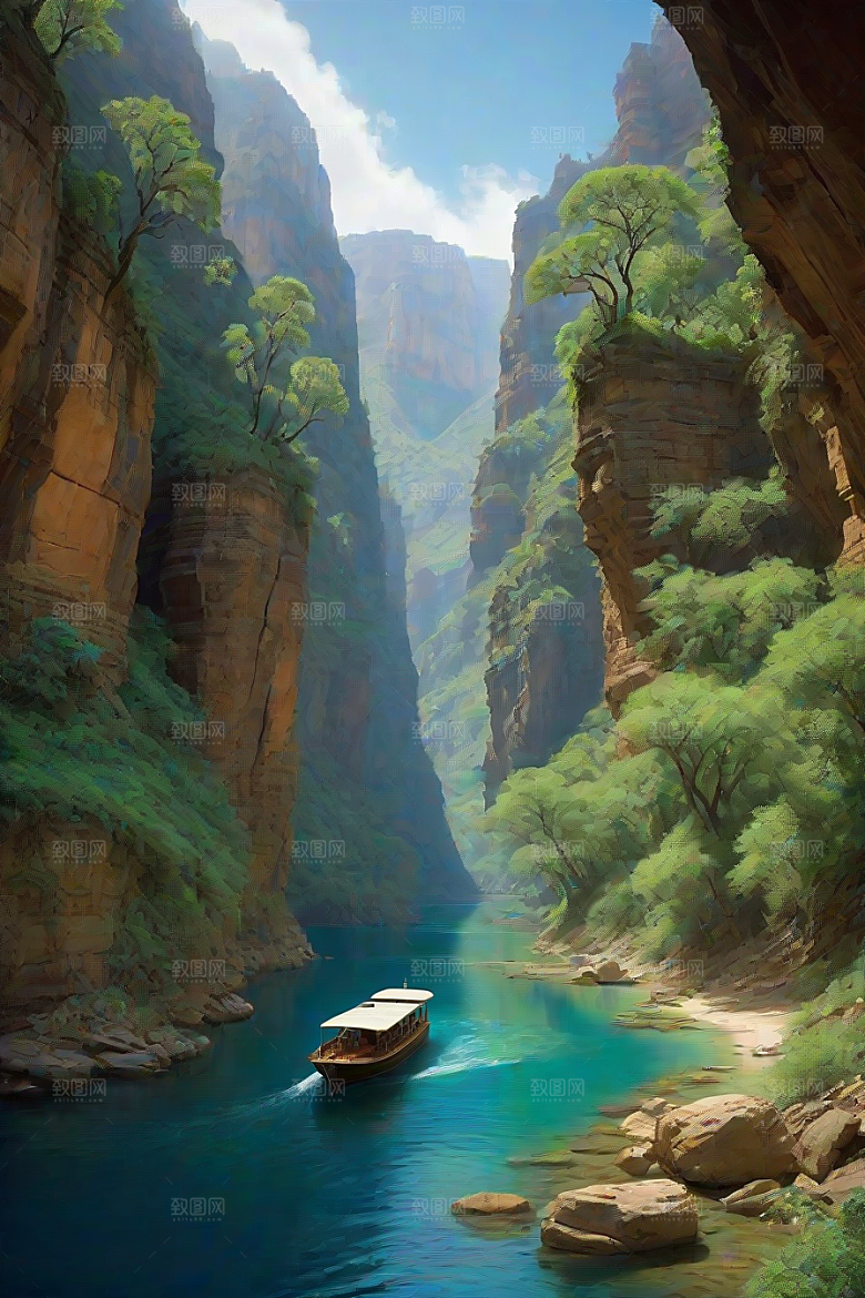 航行探险穿越壮丽峡谷的船只之旅