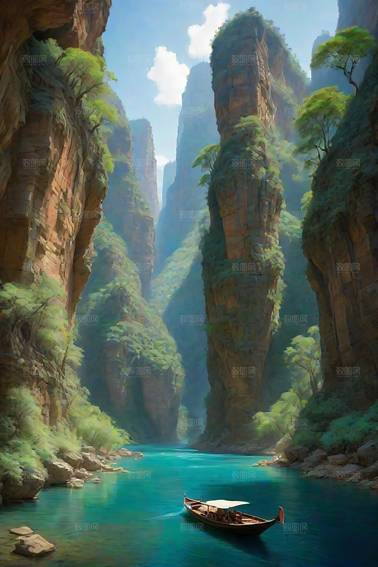 水上远航船只穿越壮丽峡谷的探险之旅