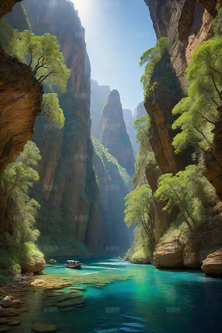 水上远航船只穿越壮丽峡谷的探险之旅