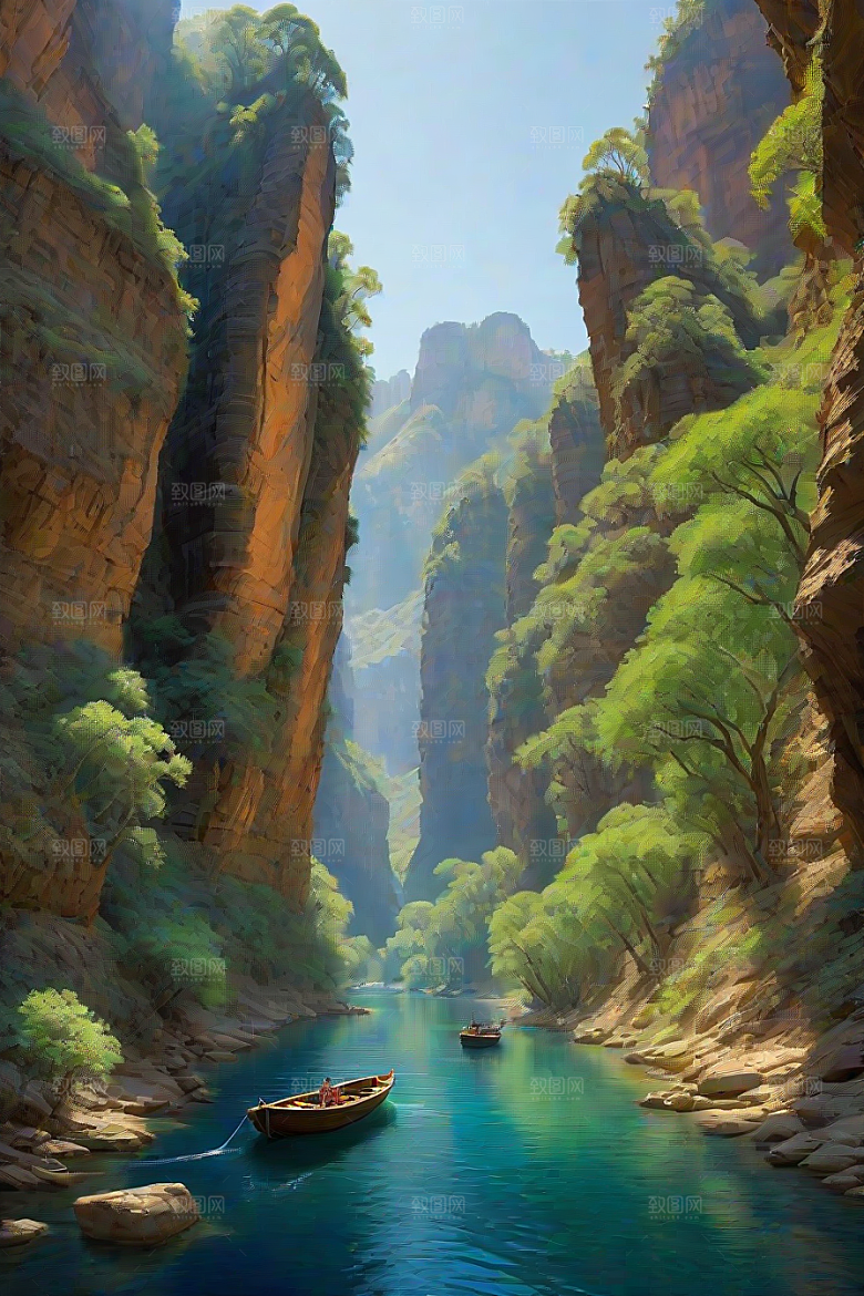 水上远航船只穿越壮丽峡谷的探险之旅