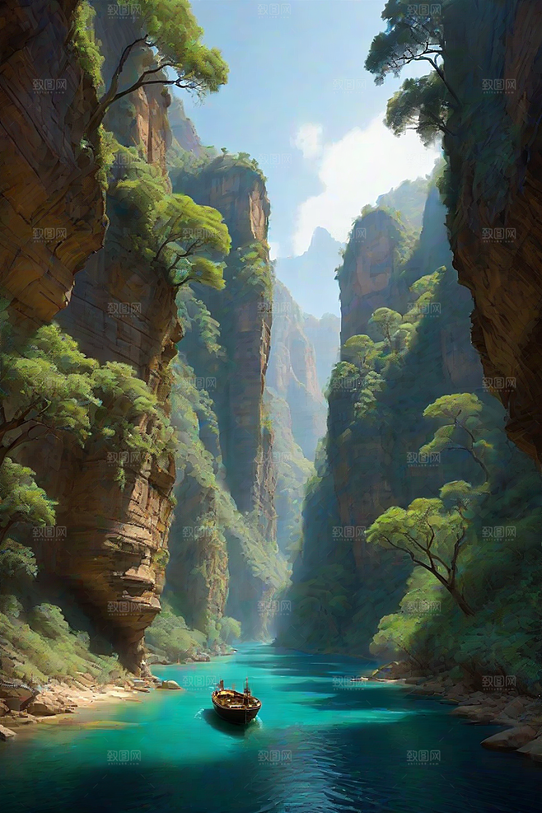 水上远航船只穿越壮丽峡谷的探险之旅