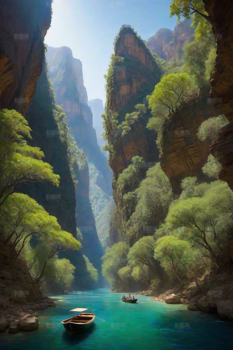 水上远航船只穿越壮丽峡谷的探险之旅