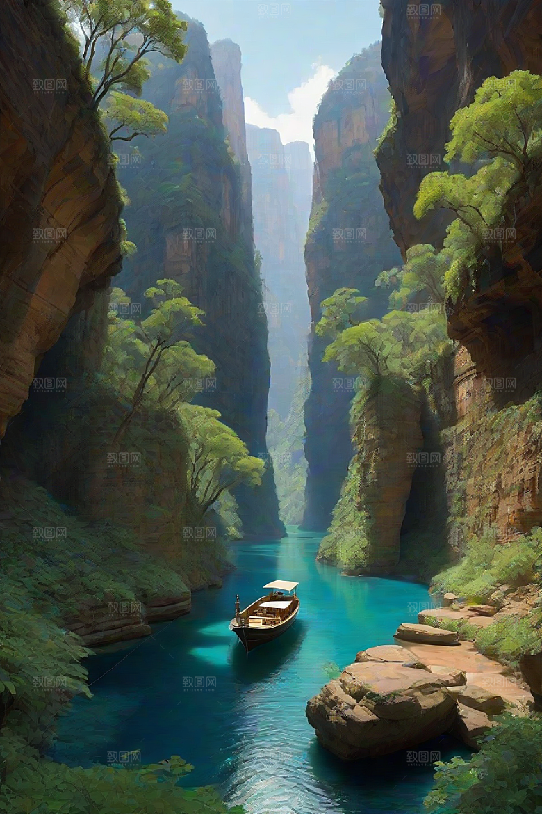 水上远航船只穿越壮丽峡谷的探险之旅