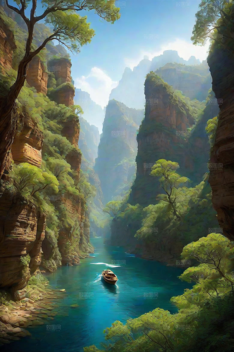 水上远航船只穿越壮丽峡谷的探险之旅