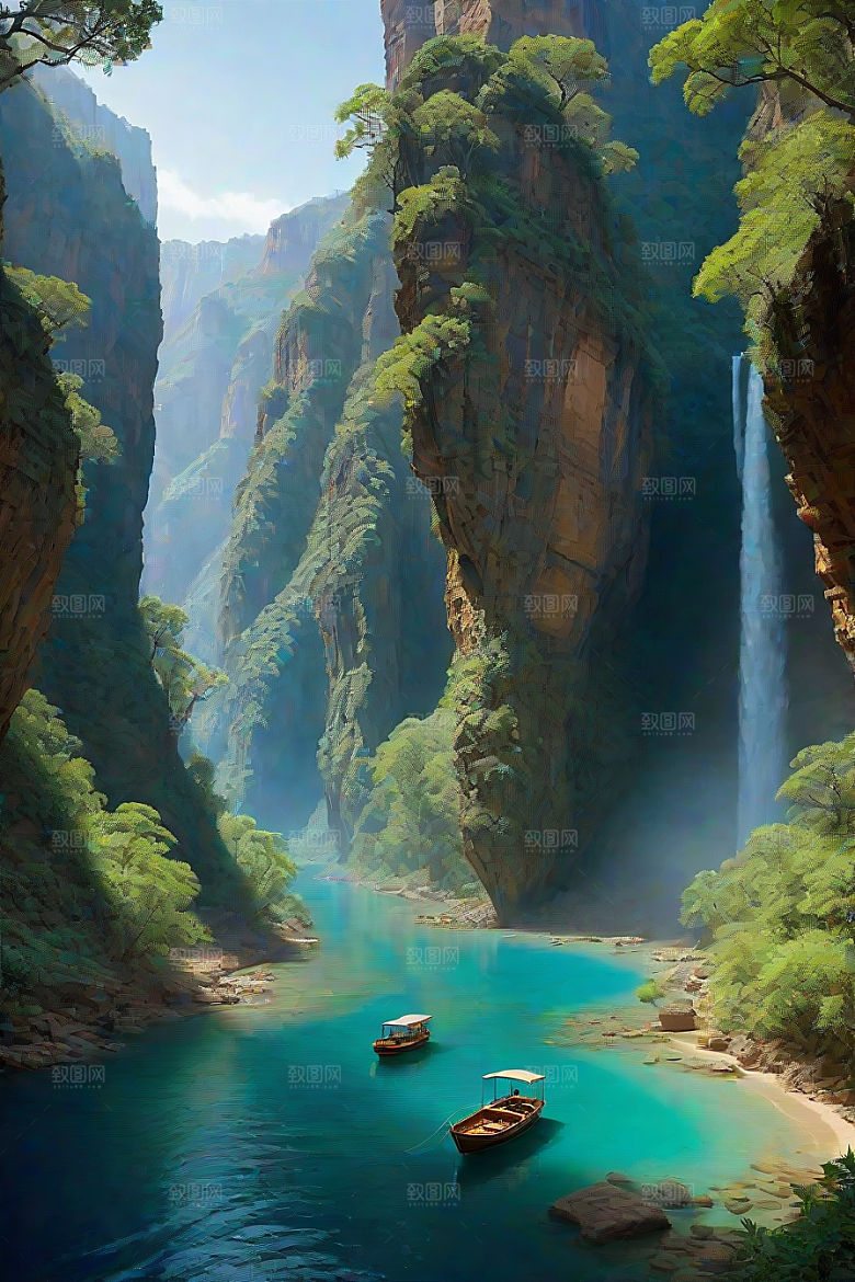 航行探险穿越峡谷的船只之旅