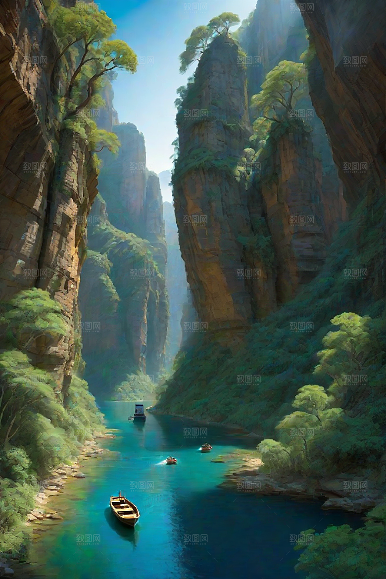 航行探险穿越峡谷的船只之旅